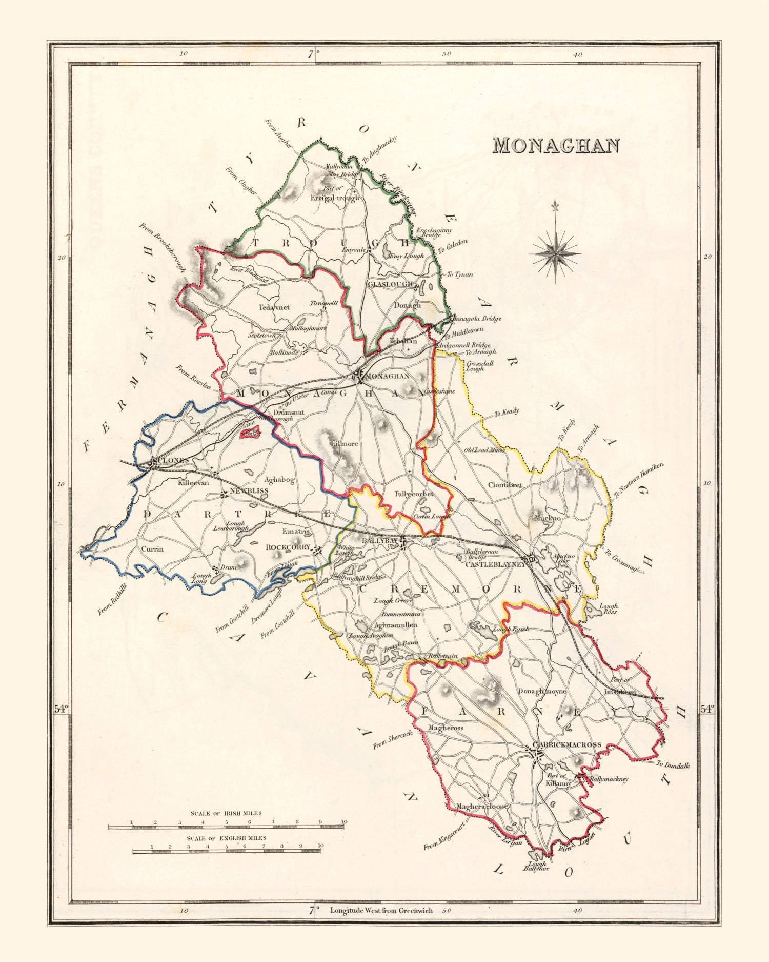 Vintage Map of Monaghan County Ireland, 1846