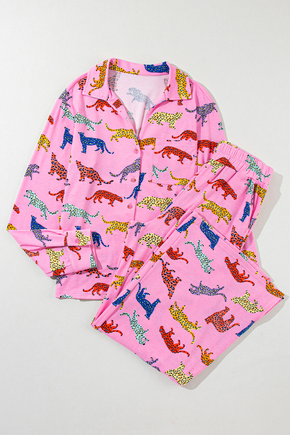 Cheetah Long Sleeve Shirt & Pants Pajama Set