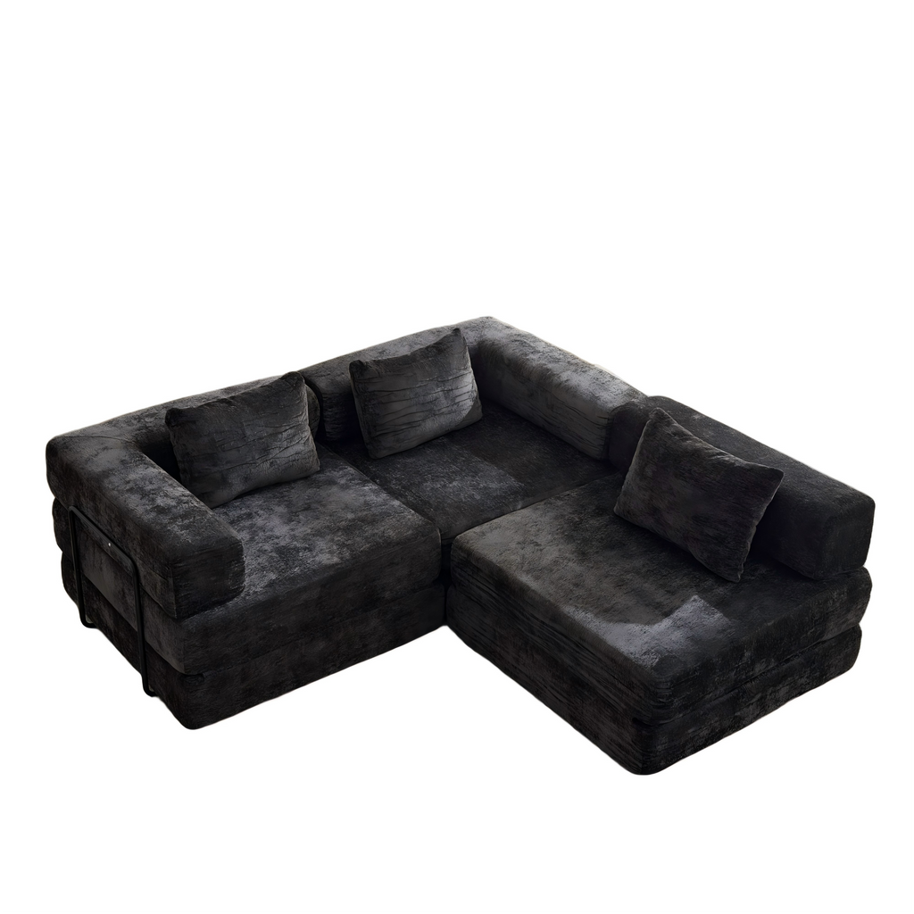 Compression Sofa,Convertible Floor Sofa Bed with Fixed-Shape Frame, Boneless Modular Sectional Sofa,No Assembly Required,Chenille fabric,for Living Room Bedroom,Black