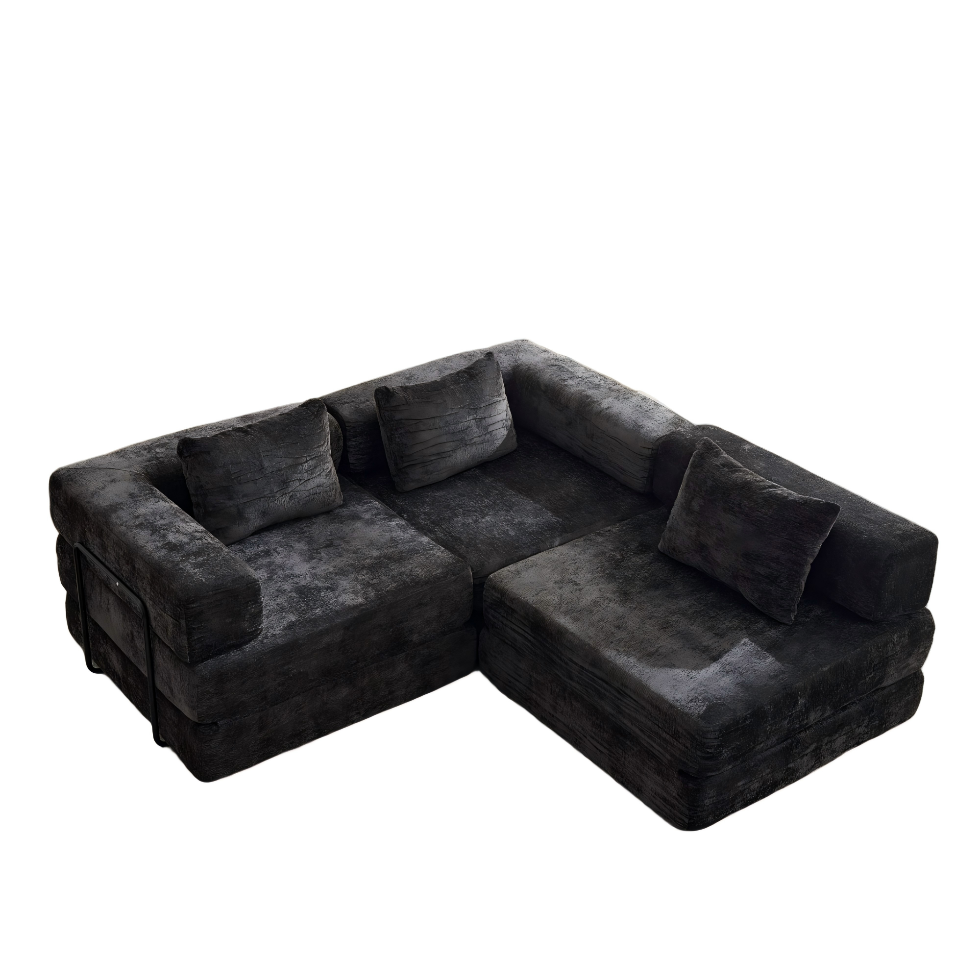 Compression Sofa,Convertible Floor Sofa Bed with Fixed-Shape Frame, Boneless Modular Sectional Sofa,No Assembly Required,Chenille fabric,for Living Room Bedroom,Black