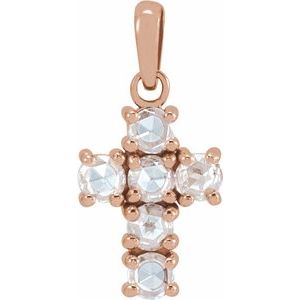 14K Rose Gold 1/8 CTW Rose-Cut Natural Diamond Cross Pendant