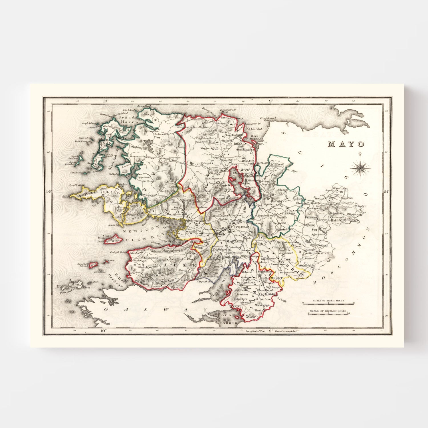 Vintage Map of Mayo County Ireland, 1846