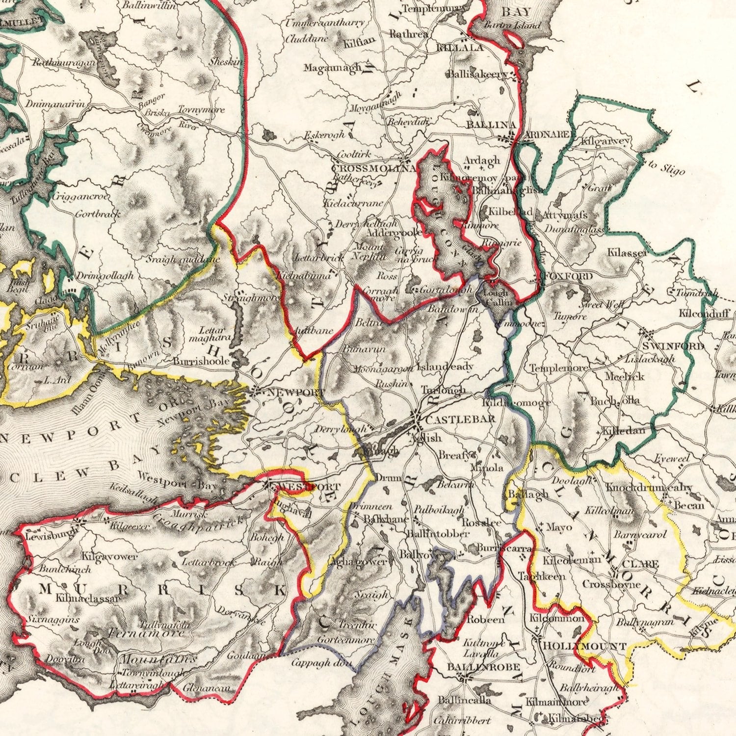 Vintage Map of Mayo County Ireland, 1846
