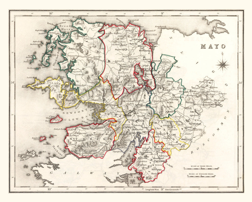 Vintage Map of Mayo County Ireland, 1846