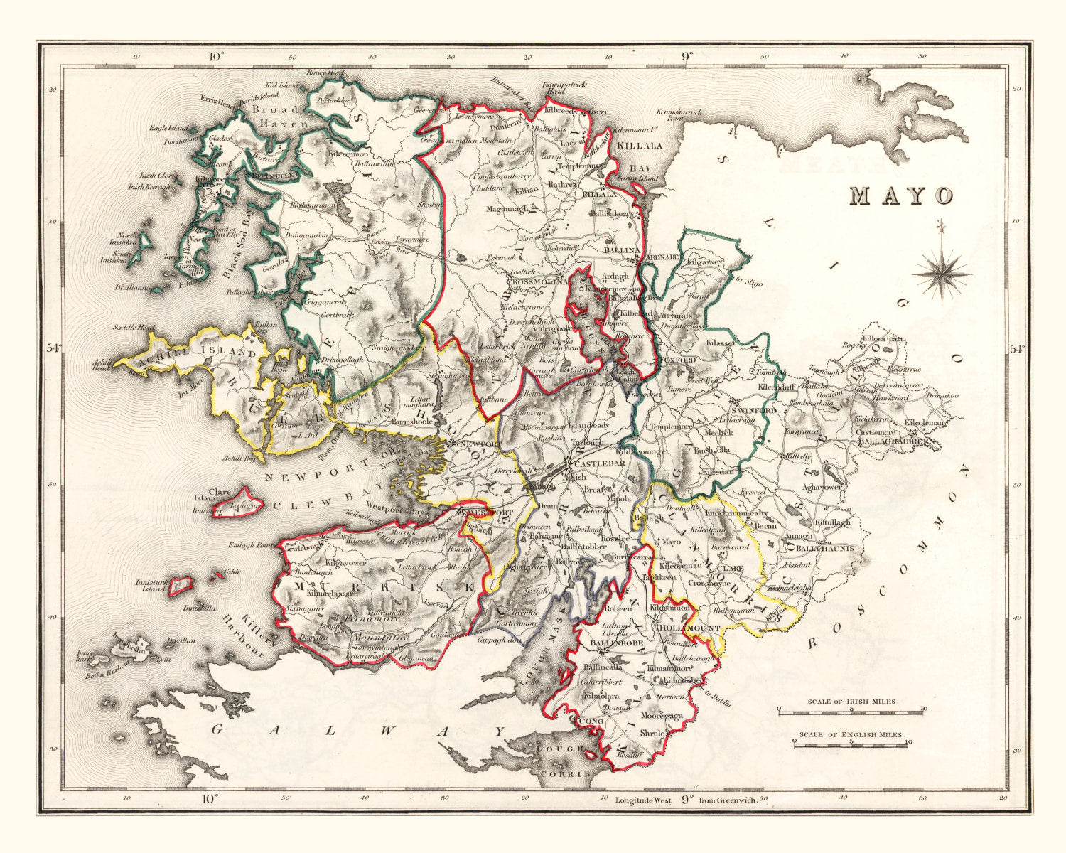 Vintage Map of Mayo County Ireland, 1846