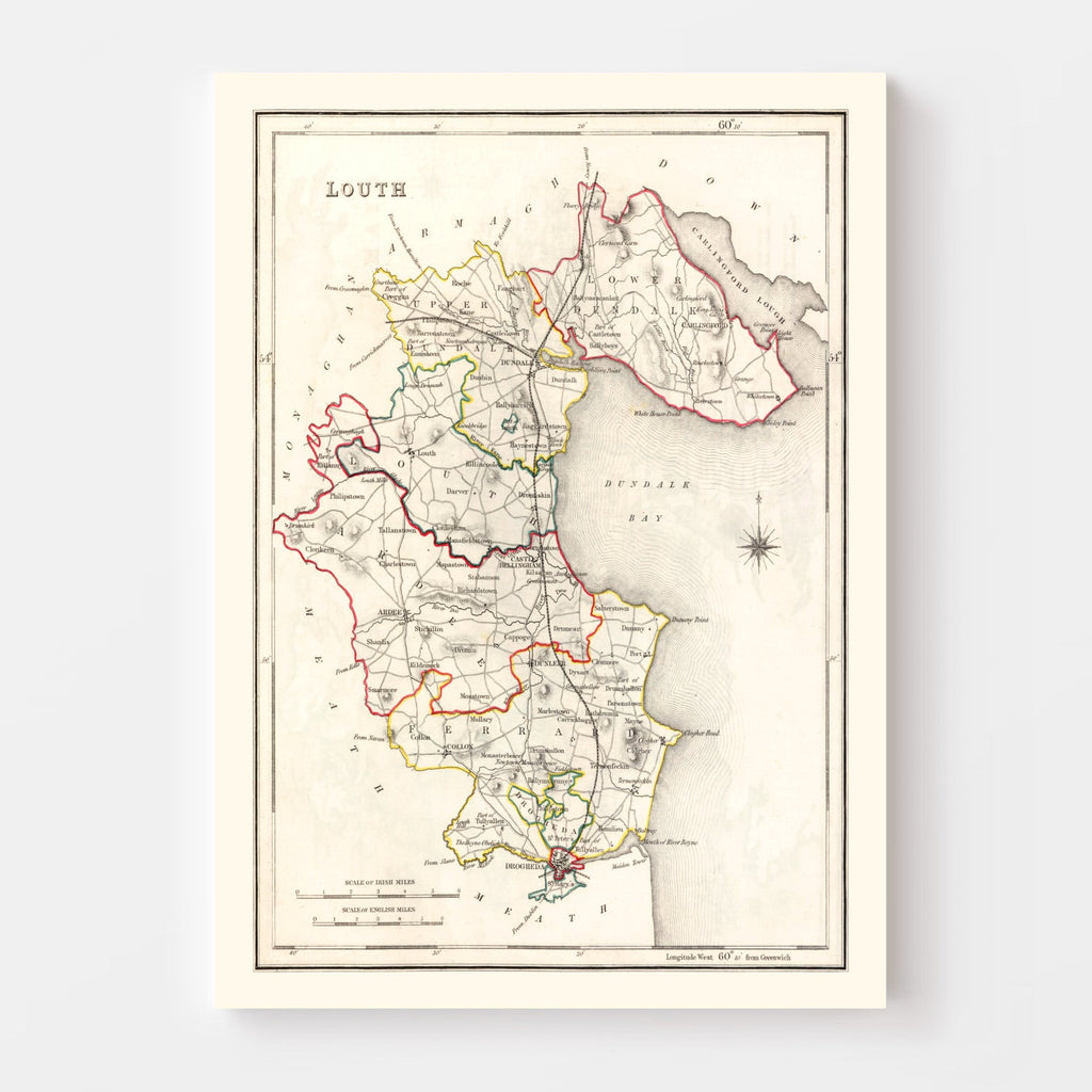 Vintage Map of Louth County Ireland, 1846