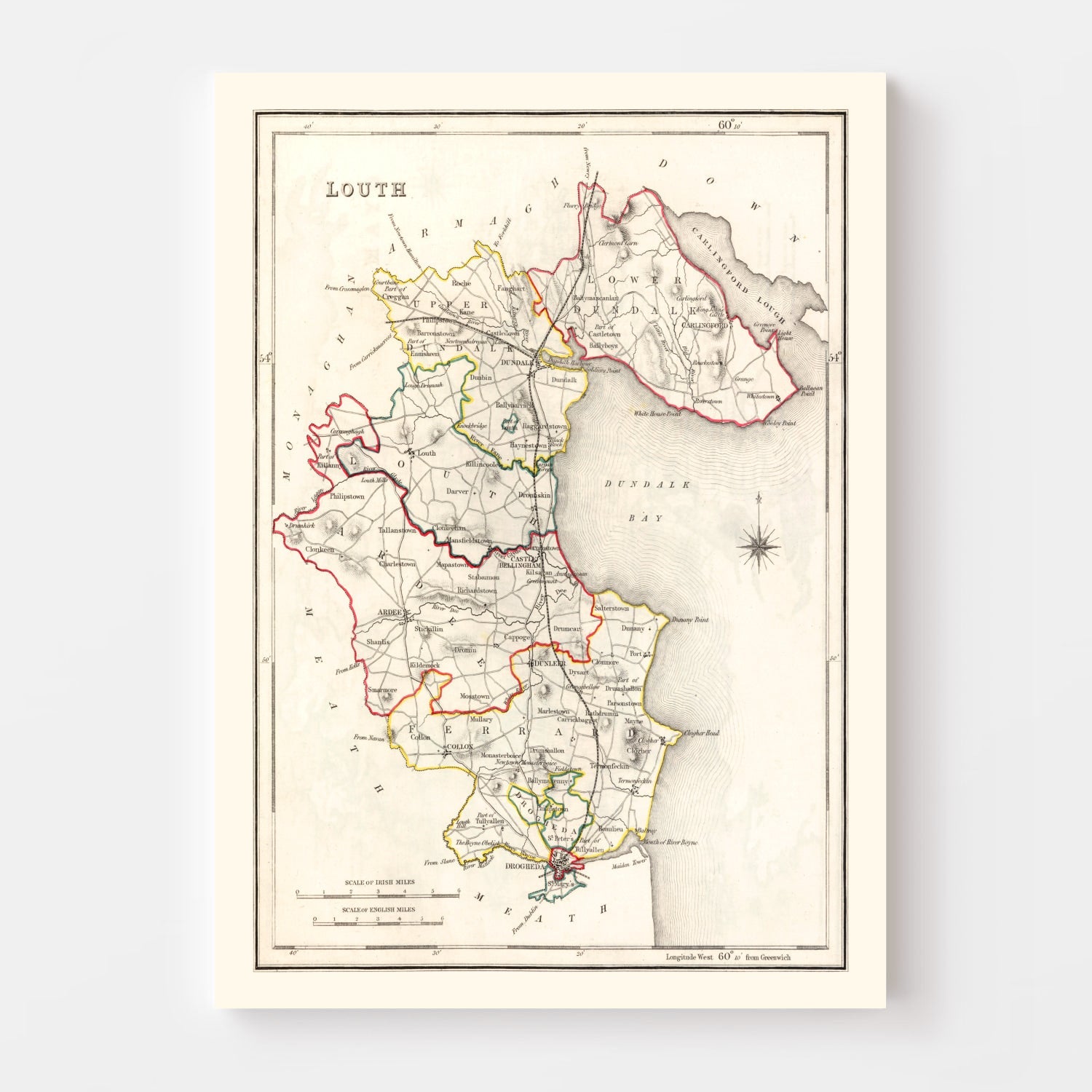 Vintage Map of Louth County Ireland, 1846