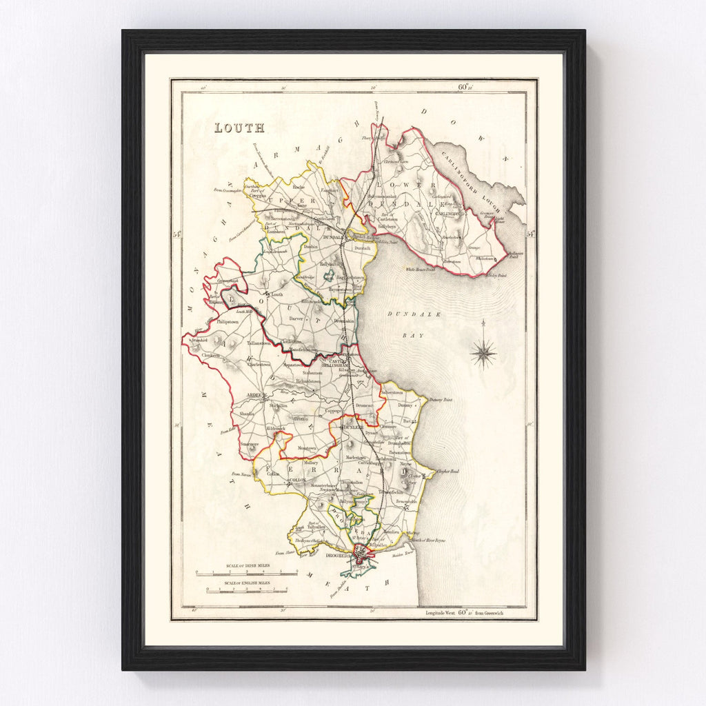 Vintage Map of Louth County Ireland, 1846
