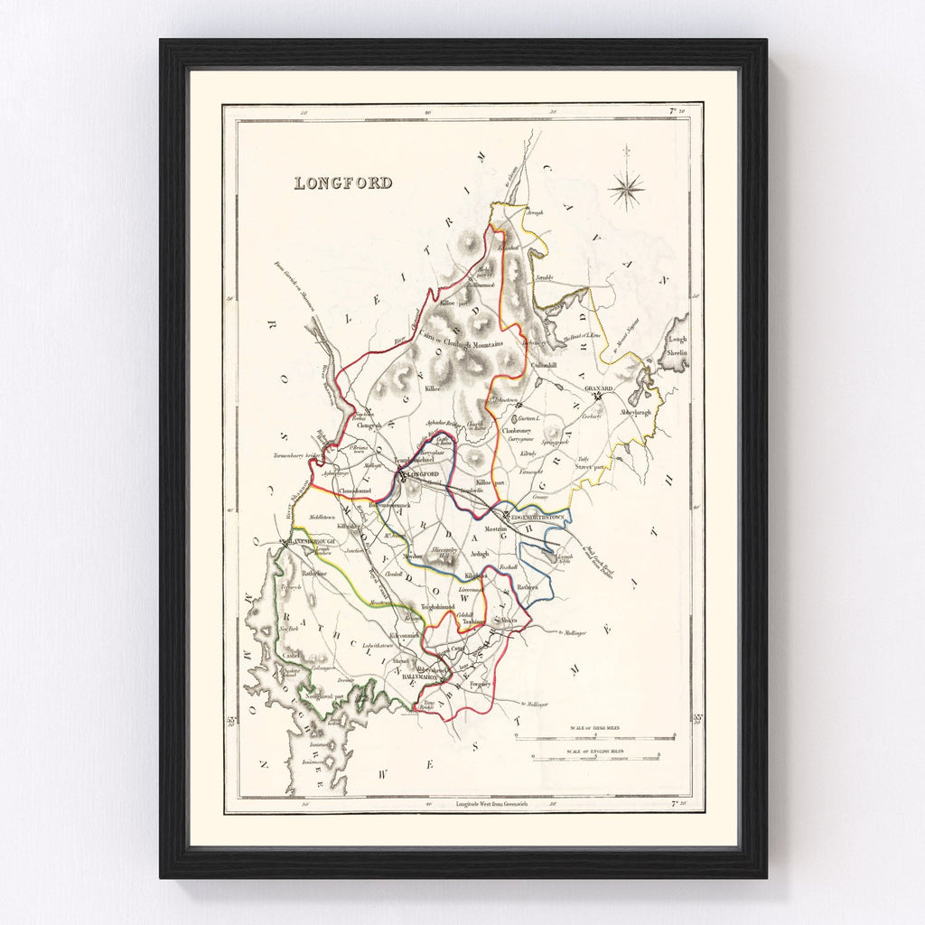 Vintage Map of Longford County Ireland, 1846