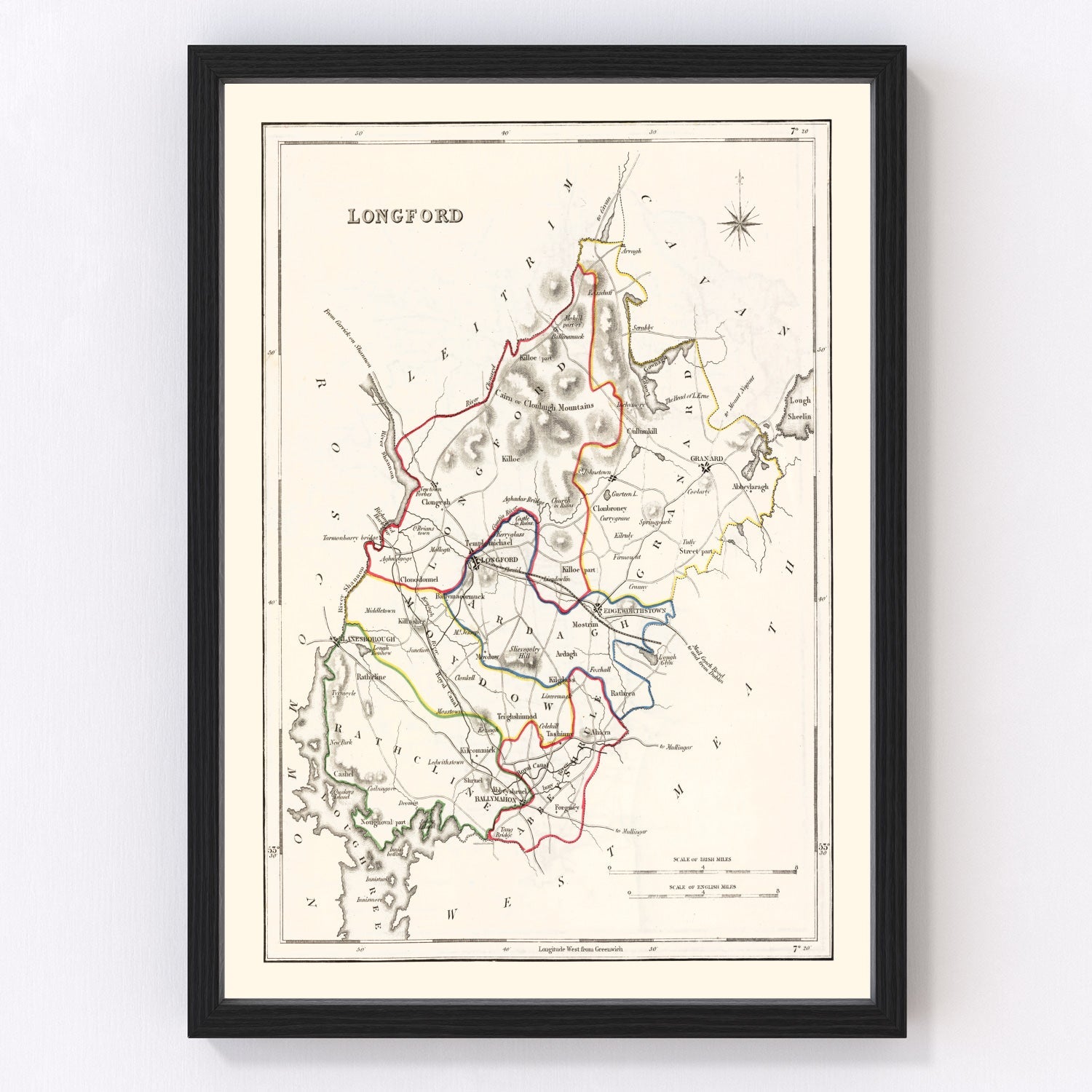 Vintage Map of Longford County Ireland, 1846