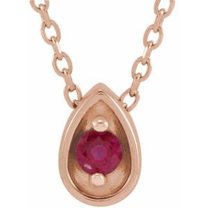 14K Rose Gold 3 mm Natural Ruby Teardrop 16-18" Necklace