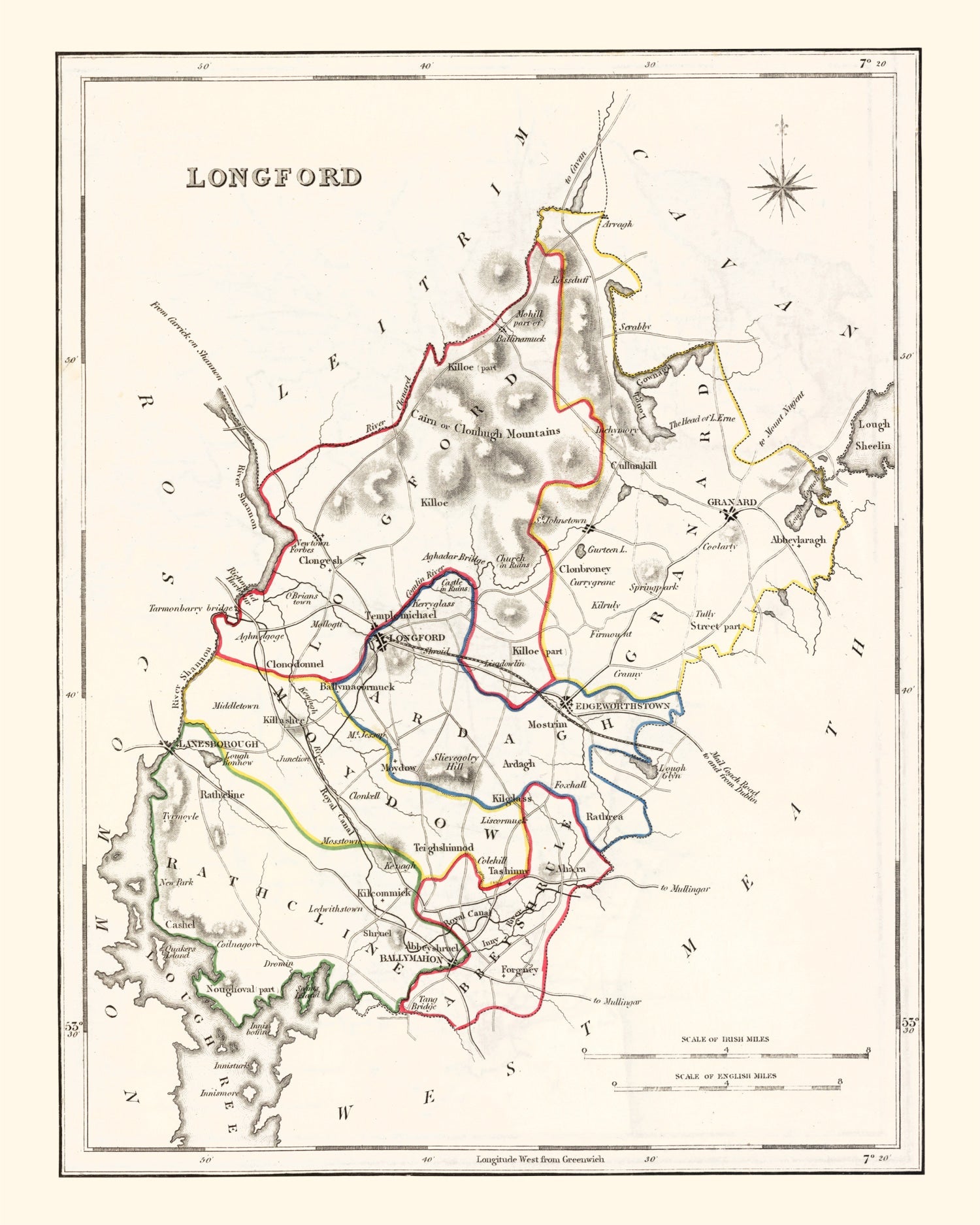 Vintage Map of Longford County Ireland, 1846