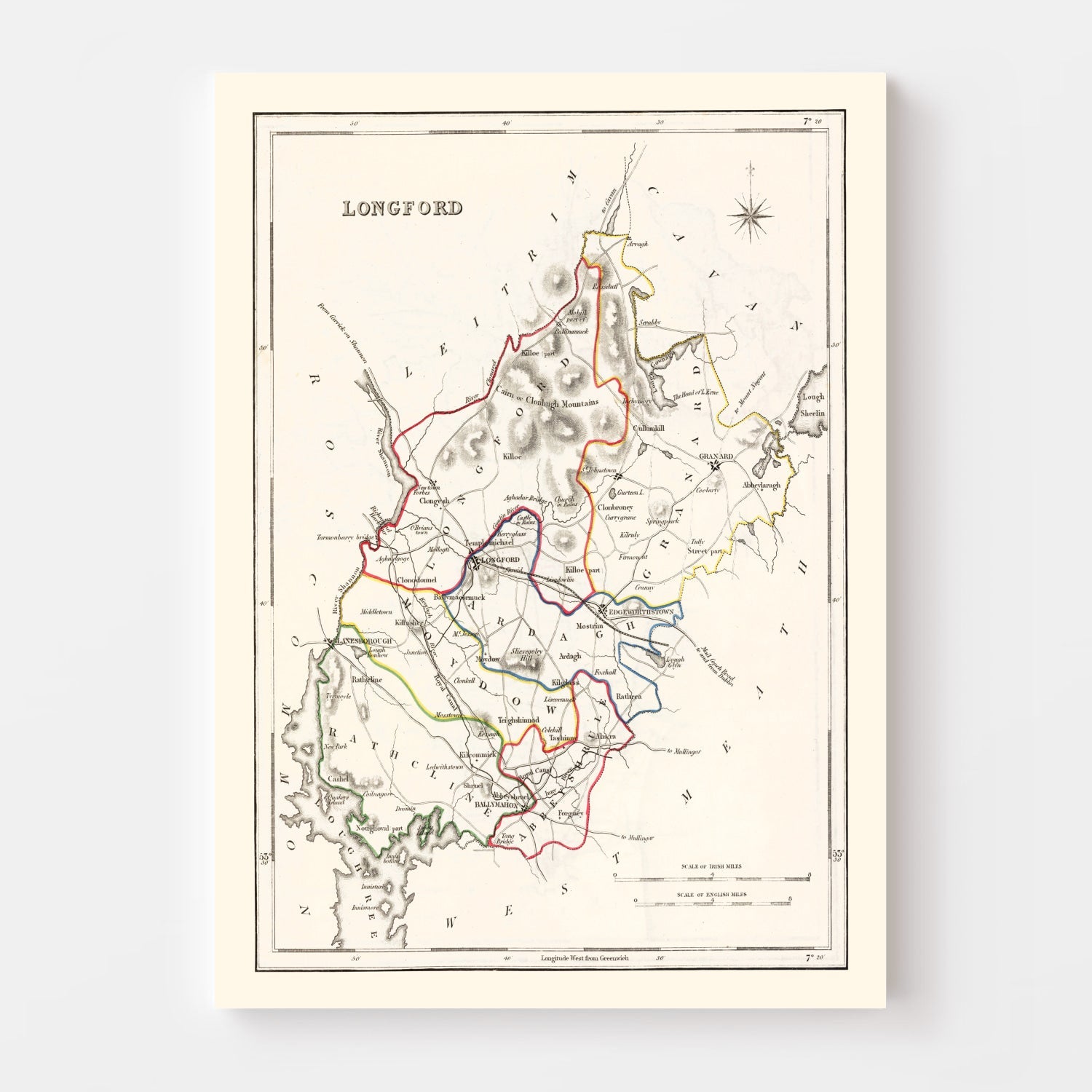 Vintage Map of Longford County Ireland, 1846