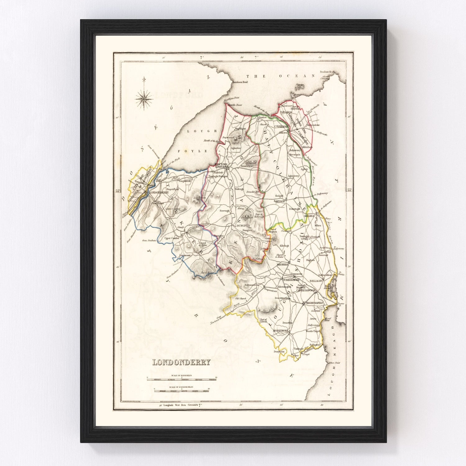 Vintage Map of Londonderry County Ireland, 1846