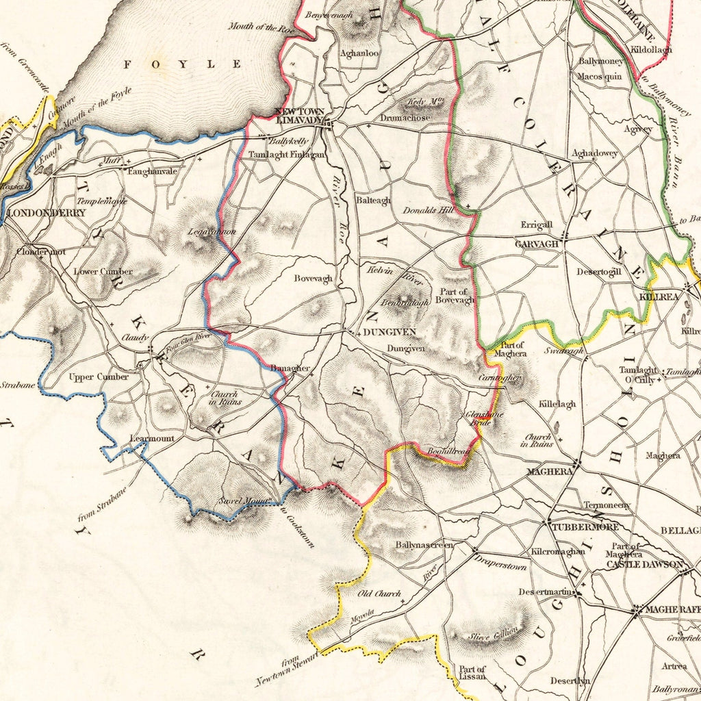 Vintage Map of Londonderry County Ireland, 1846