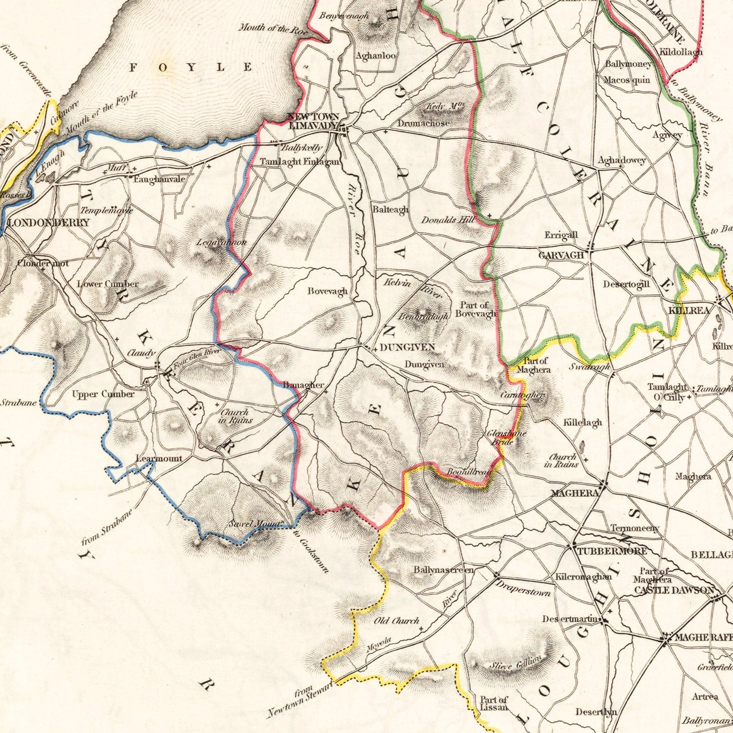 Vintage Map of Londonderry County Ireland, 1846