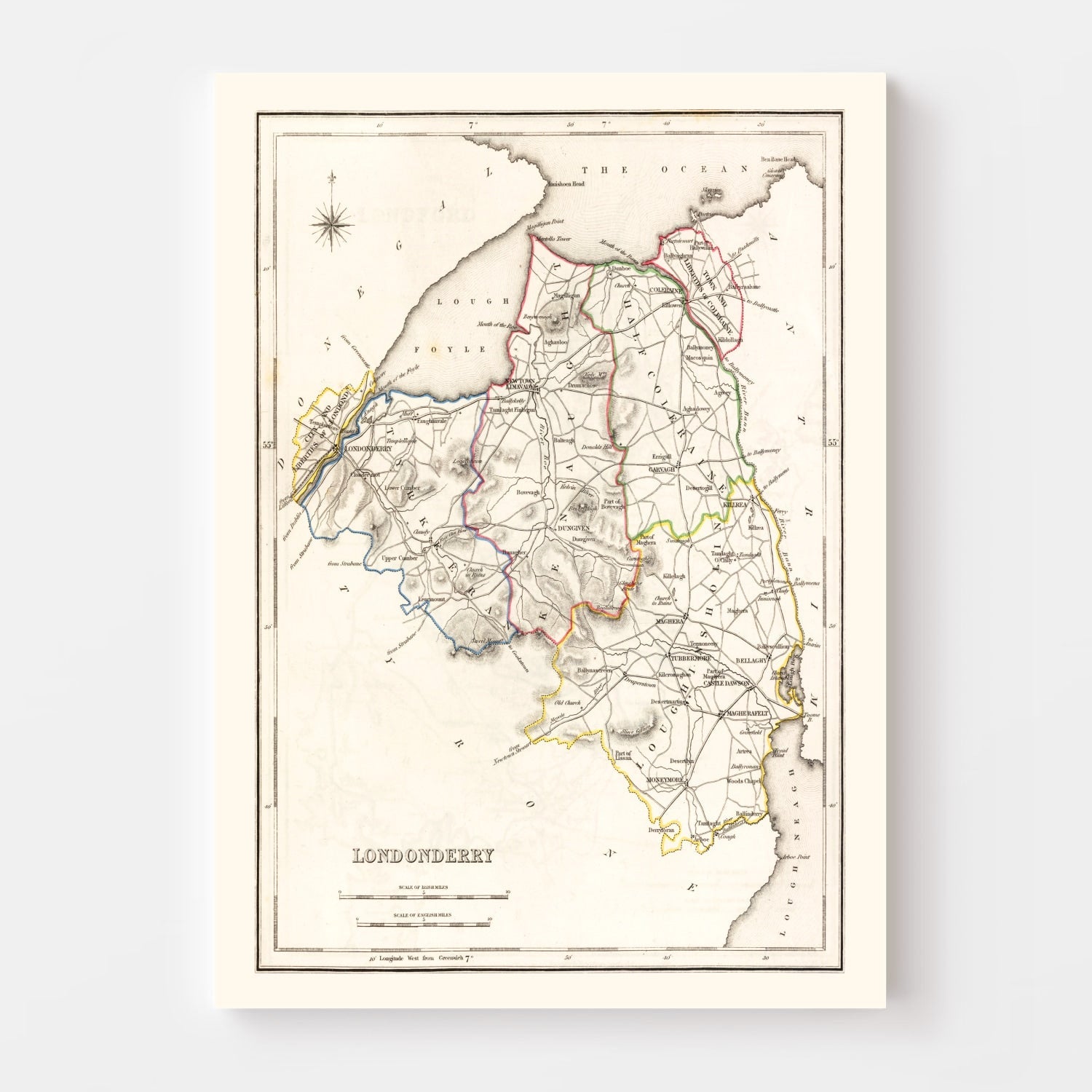 Vintage Map of Londonderry County Ireland, 1846