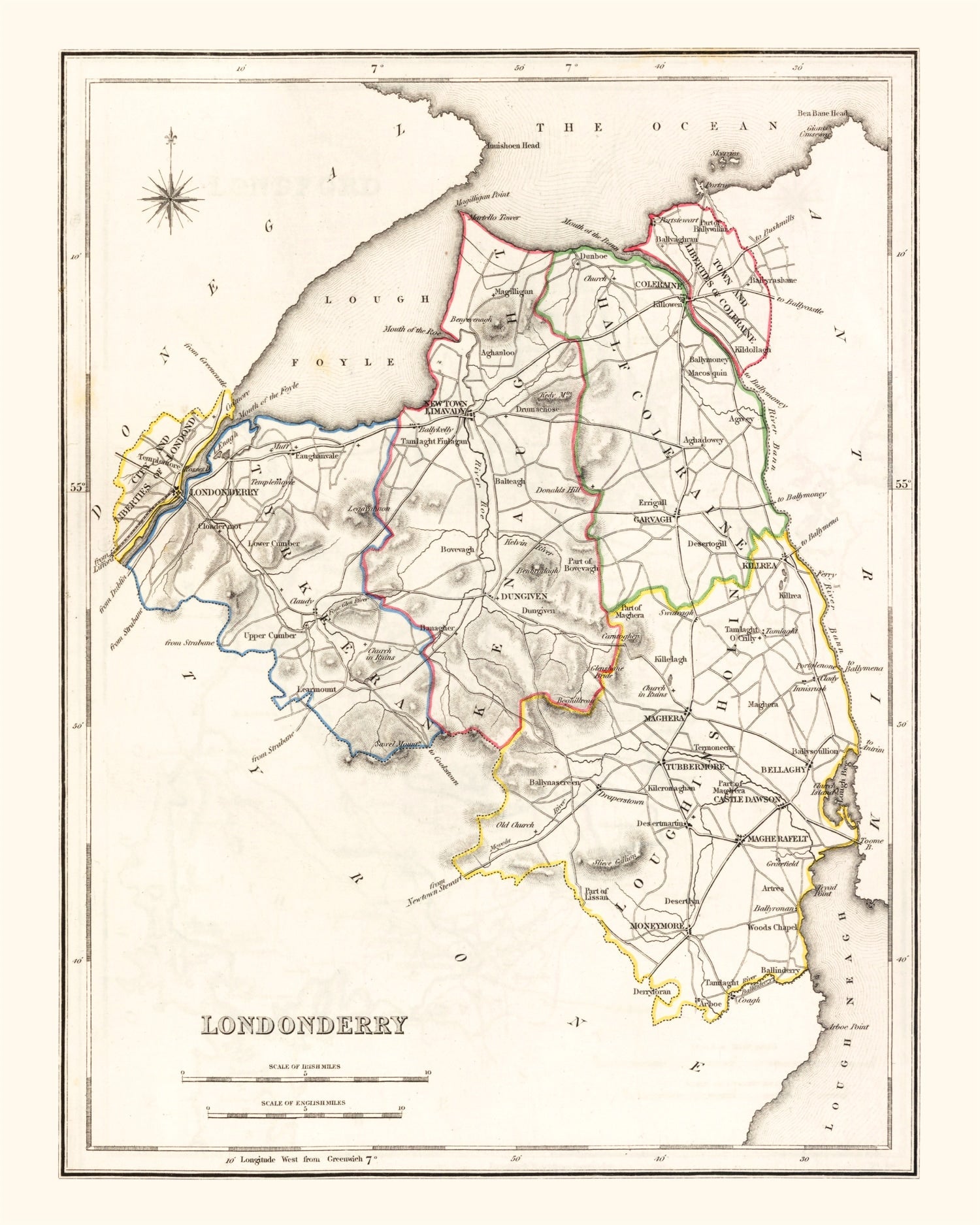 Vintage Map of Londonderry County Ireland, 1846