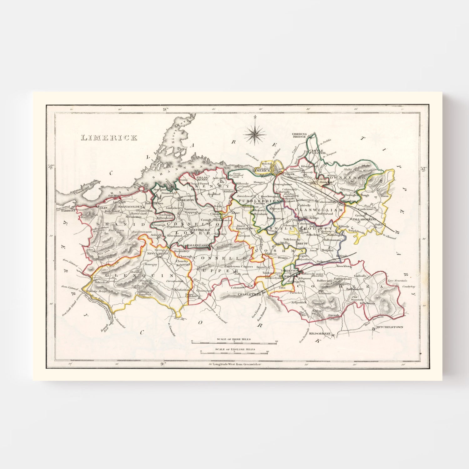 Vintage Map of Limerick County Ireland, 1846