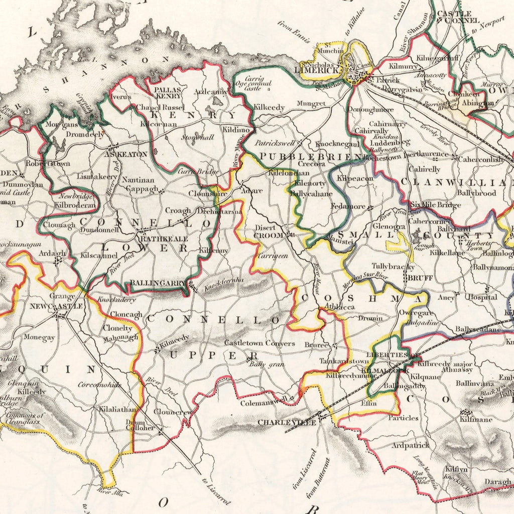 Vintage Map of Limerick County Ireland, 1846
