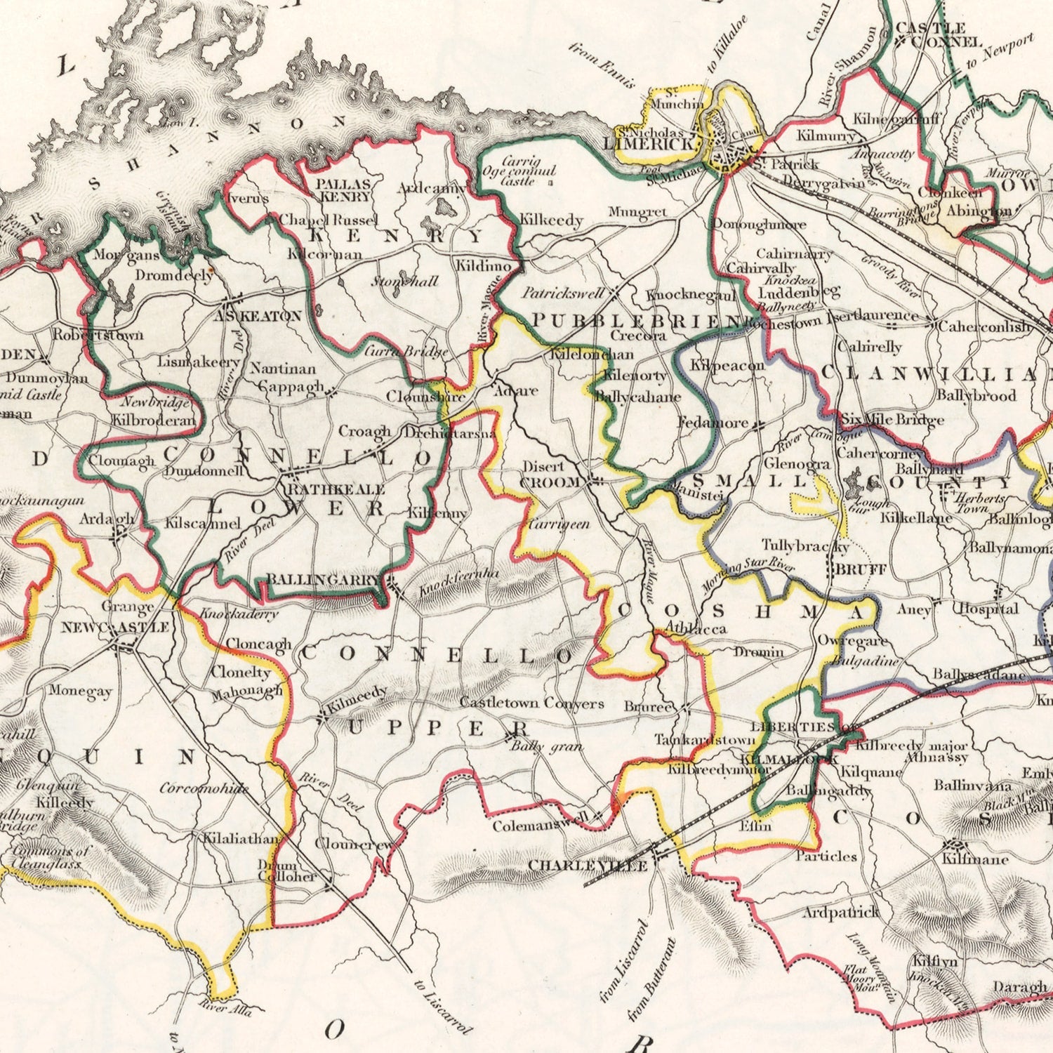 Vintage Map of Limerick County Ireland, 1846