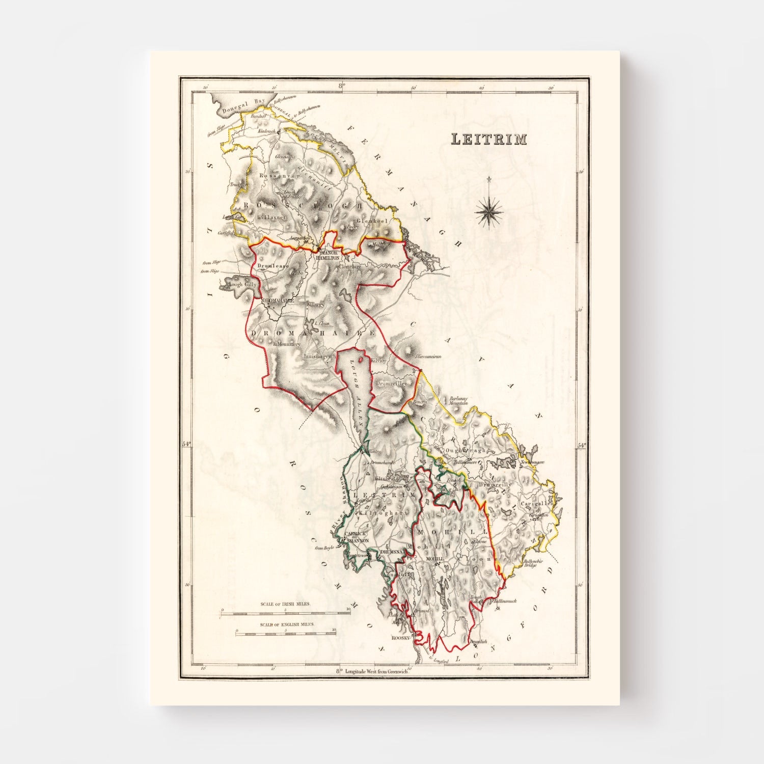 Vintage Map of Leitrim County Ireland, 1846