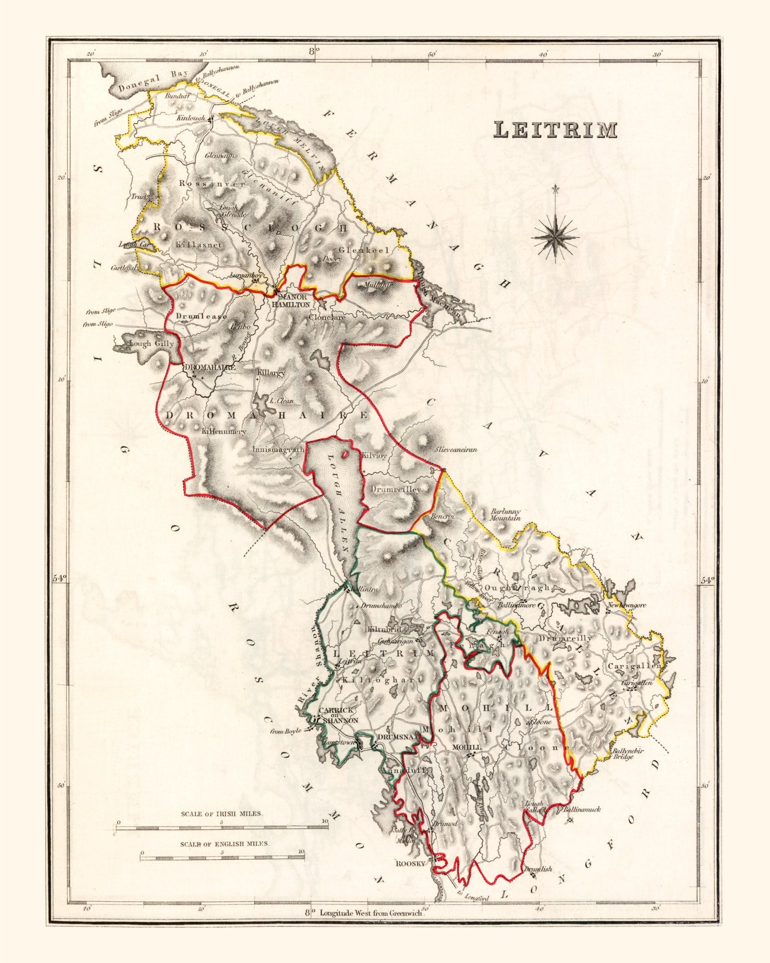 Vintage Map of Leitrim County Ireland, 1846