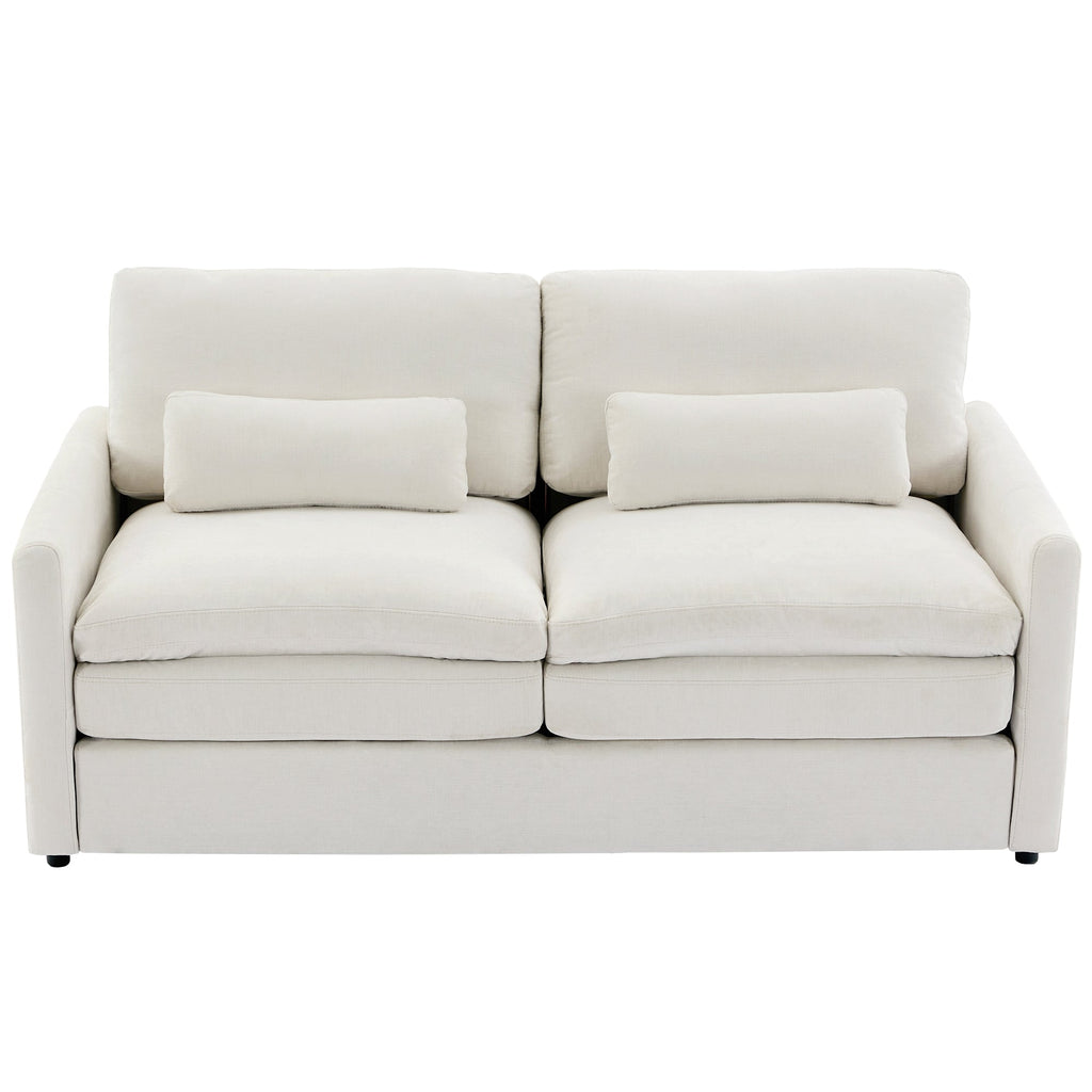Cozy Upholstered Loveseat Sofa with Double Cushion Design in Beige Chenille, 68.1'