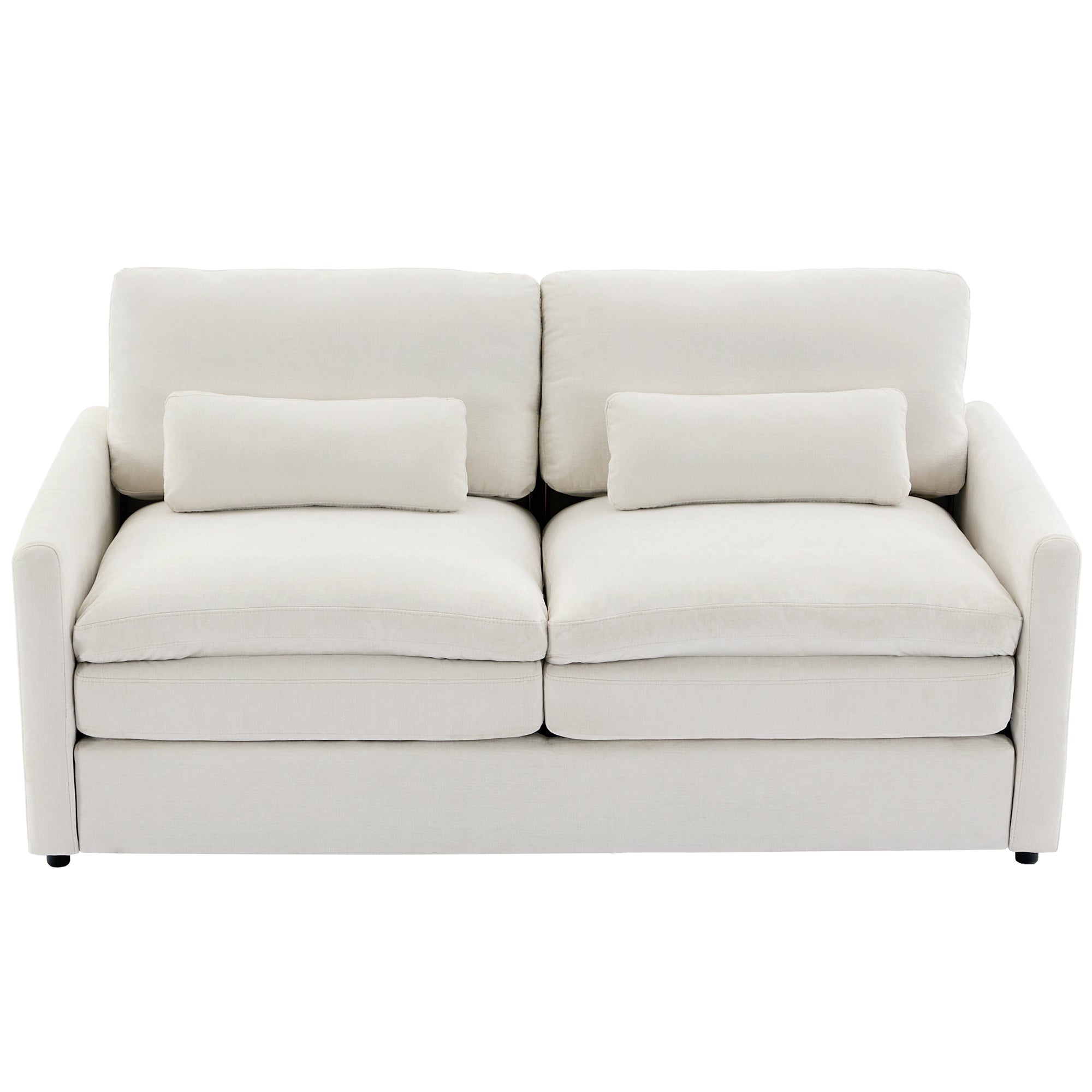 Cozy Upholstered Loveseat Sofa with Double Cushion Design in Beige Chenille, 68.1'