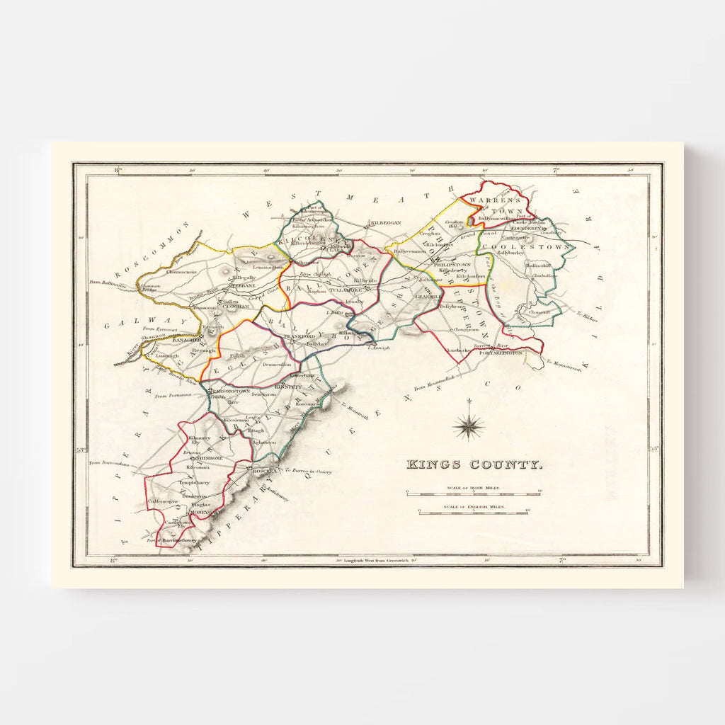 Vintage Map of Kings County Ireland, 1846