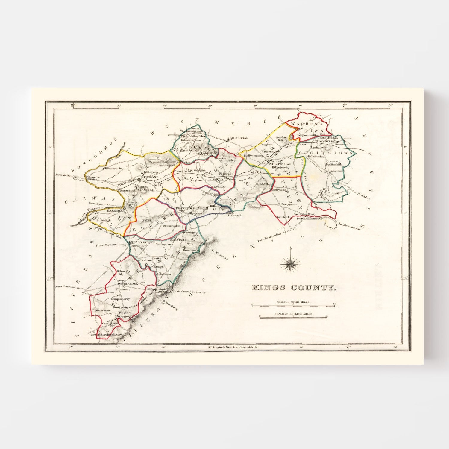 Vintage Map of Kings County Ireland, 1846