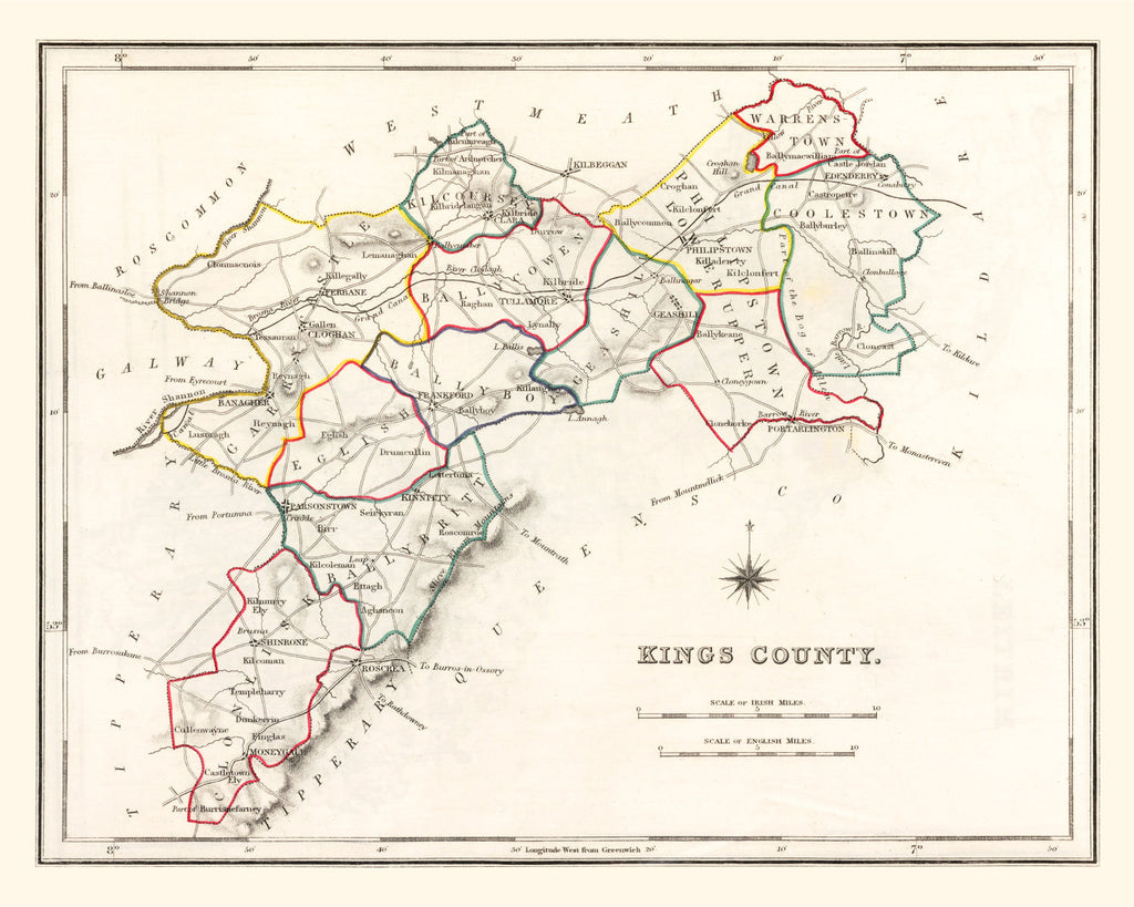 Vintage Map of Kings County Ireland, 1846
