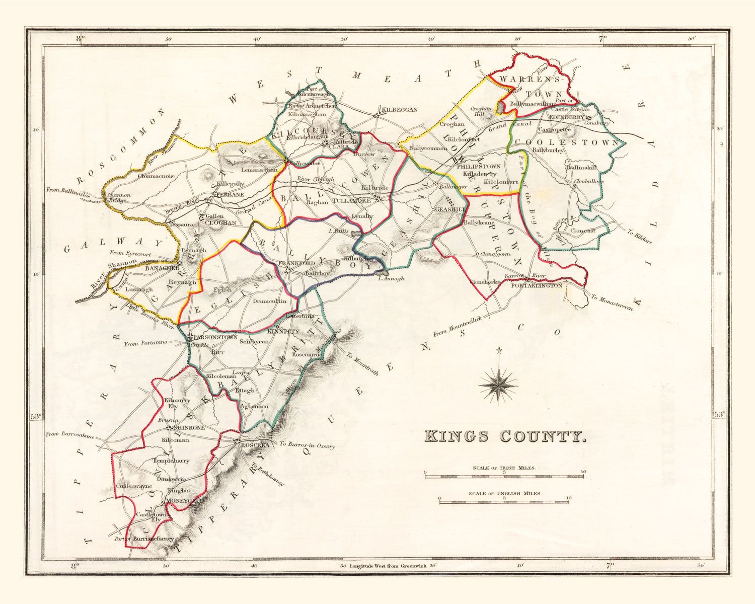 Vintage Map of Kings County Ireland, 1846