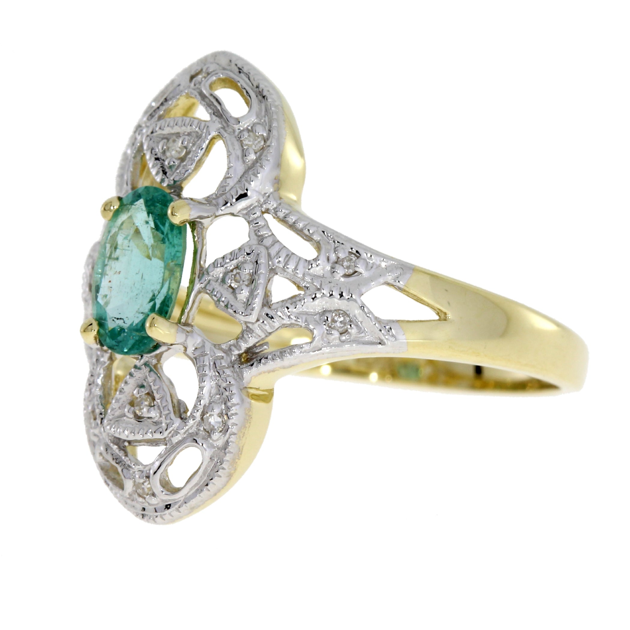 Natural .70ct Emerald Diamond Ring 10KT Yellow Gold
