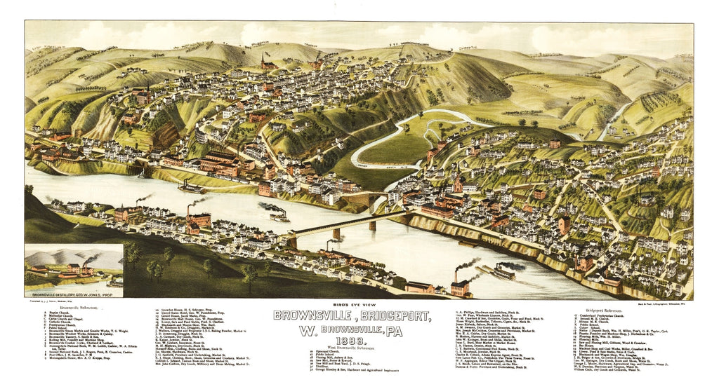 Vintage Map of Brownsville, Pennsylvania 1883