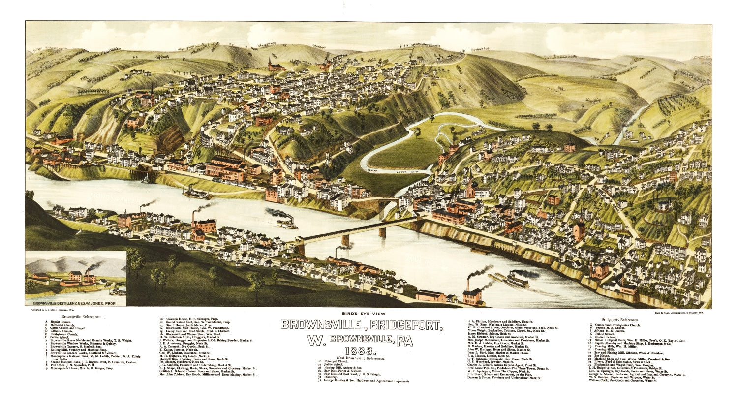 Vintage Map of Brownsville, Pennsylvania 1883