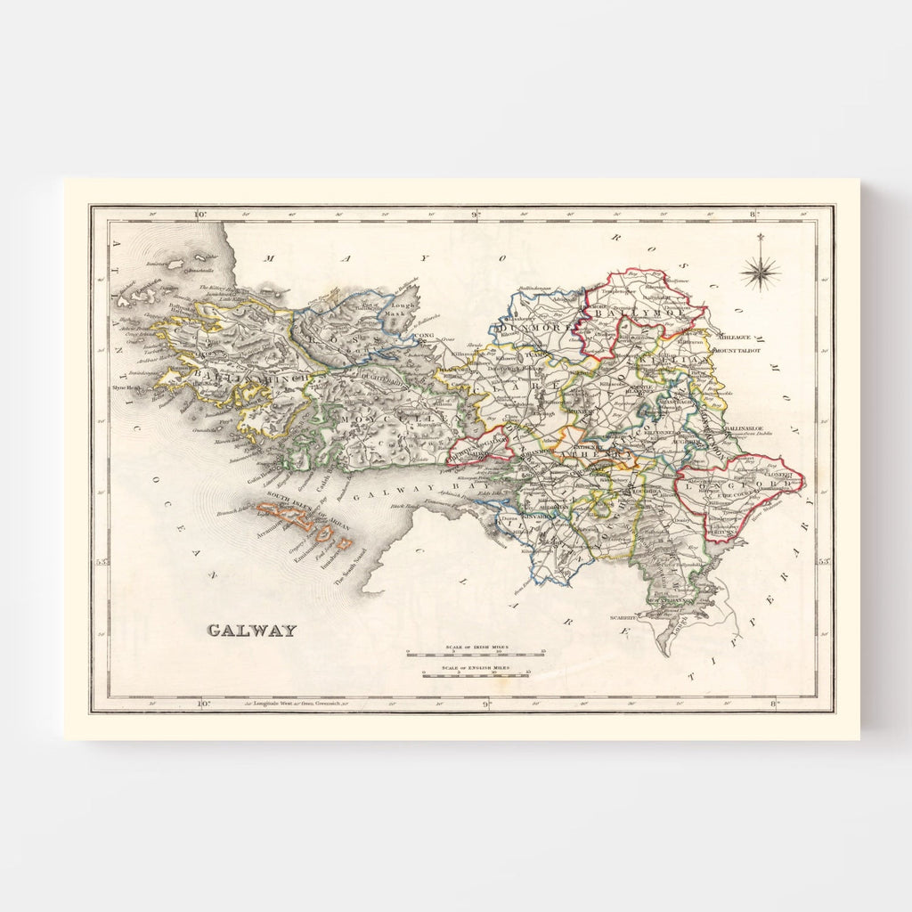 Vintage Map of Galway County Ireland, 1846