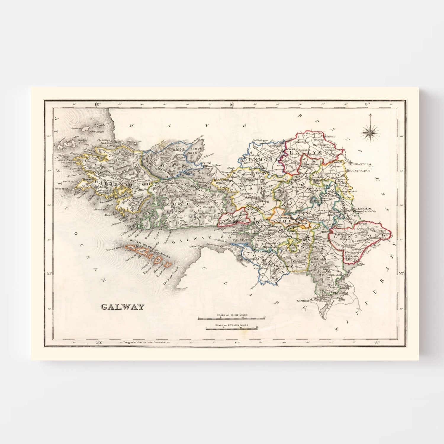 Vintage Map of Galway County Ireland, 1846