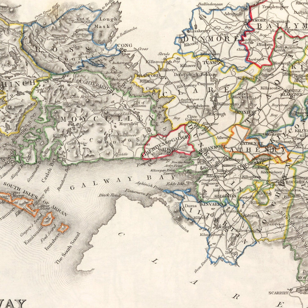 Vintage Map of Galway County Ireland, 1846
