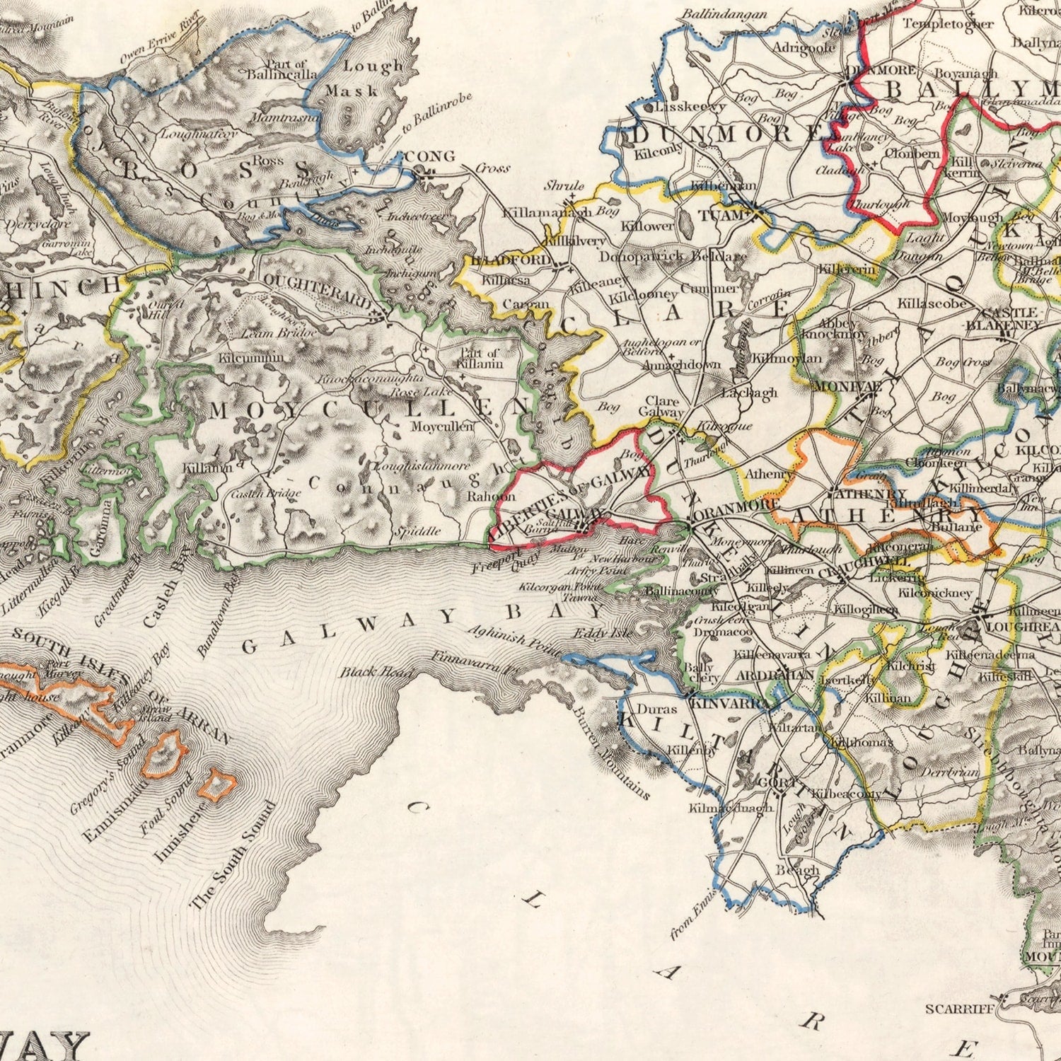 Vintage Map of Galway County Ireland, 1846