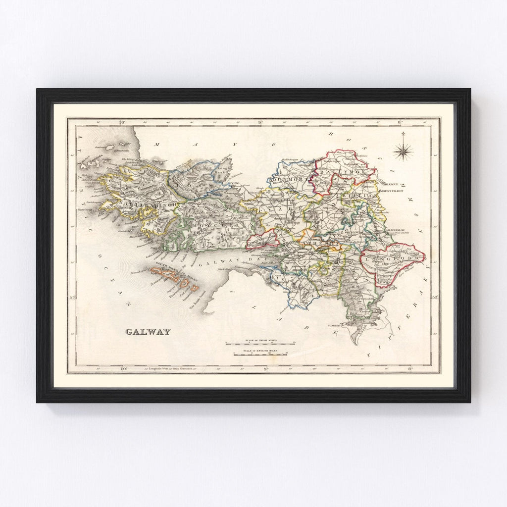 Vintage Map of Galway County Ireland, 1846