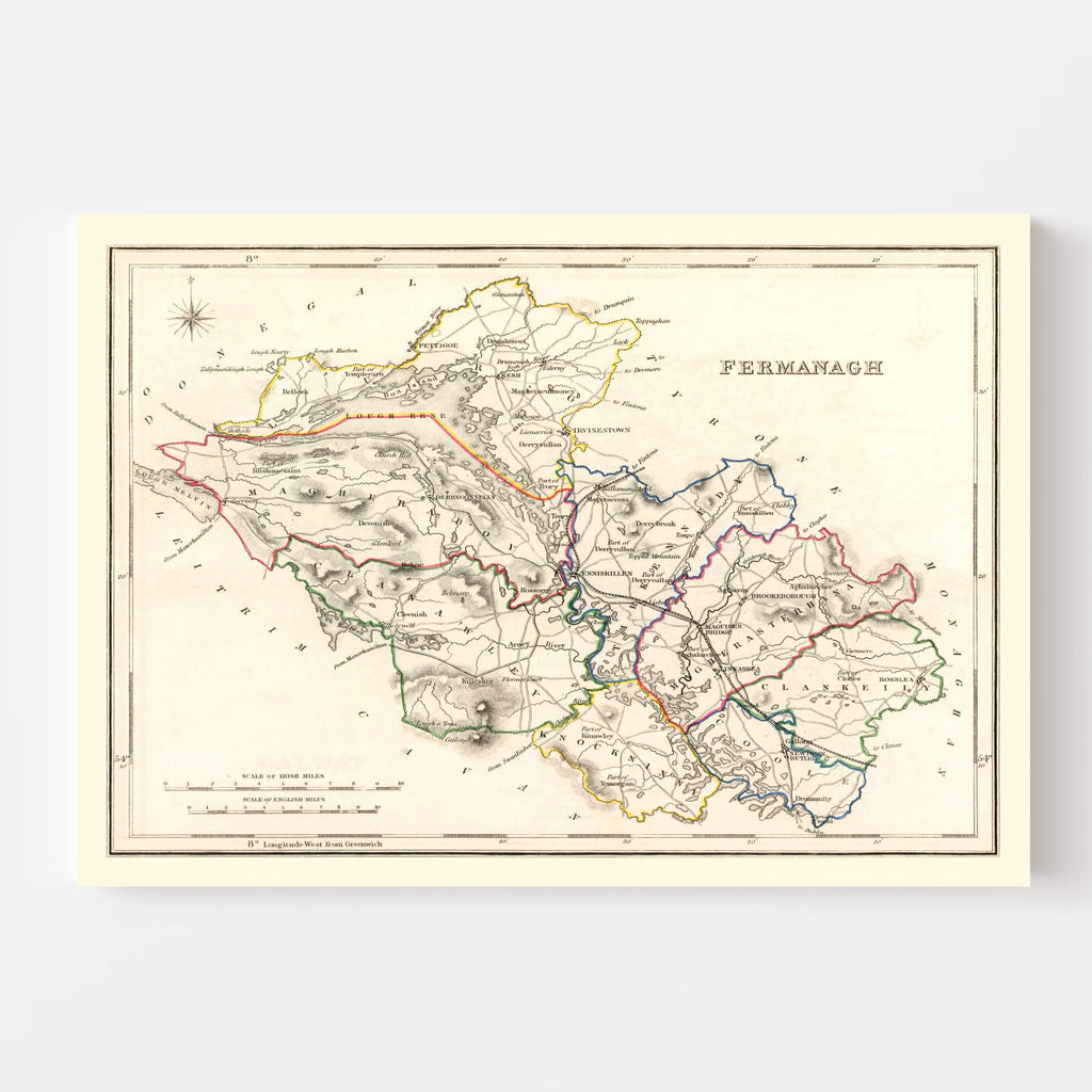 Vintage Map of Fermanagh County Ireland, 1846