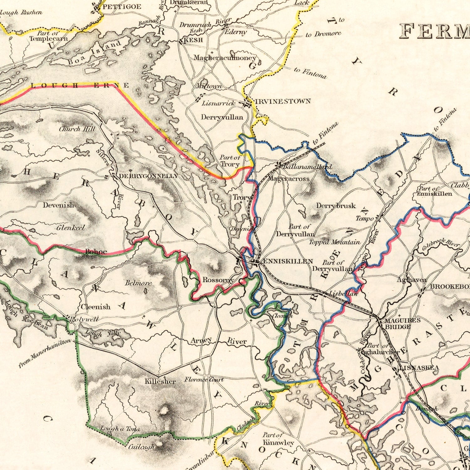 Vintage Map of Fermanagh County Ireland, 1846