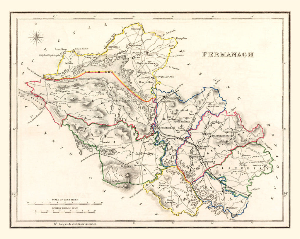 Vintage Map of Fermanagh County Ireland, 1846