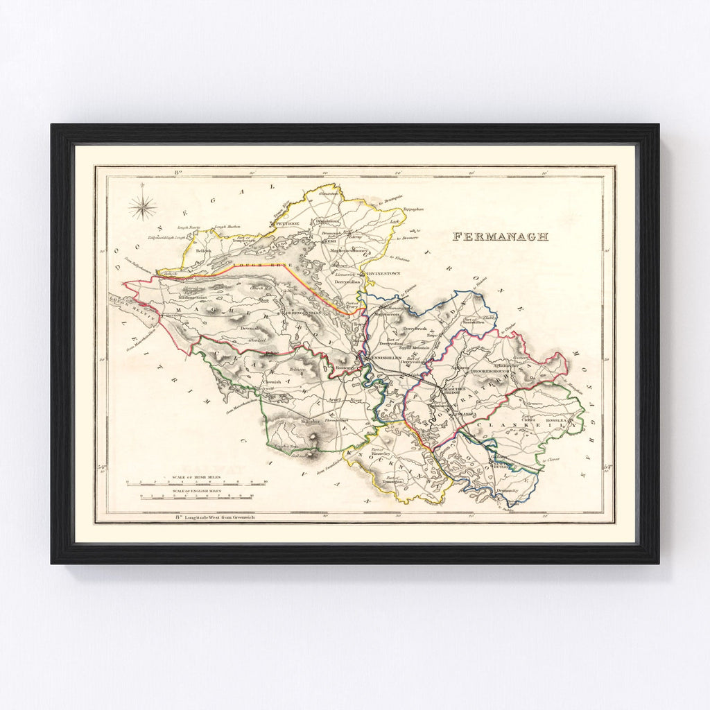 Vintage Map of Fermanagh County Ireland, 1846