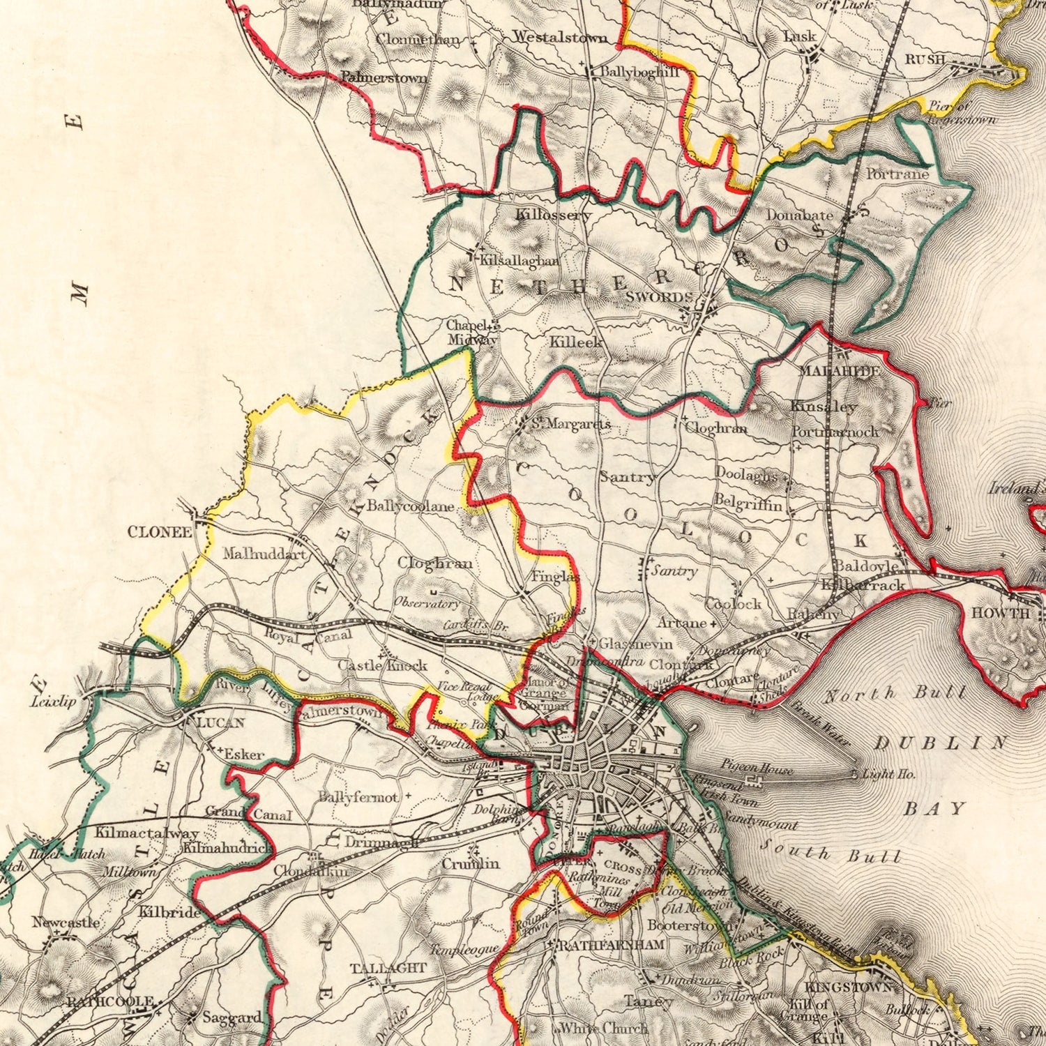 Vintage Map of Dublin County Ireland, 1846