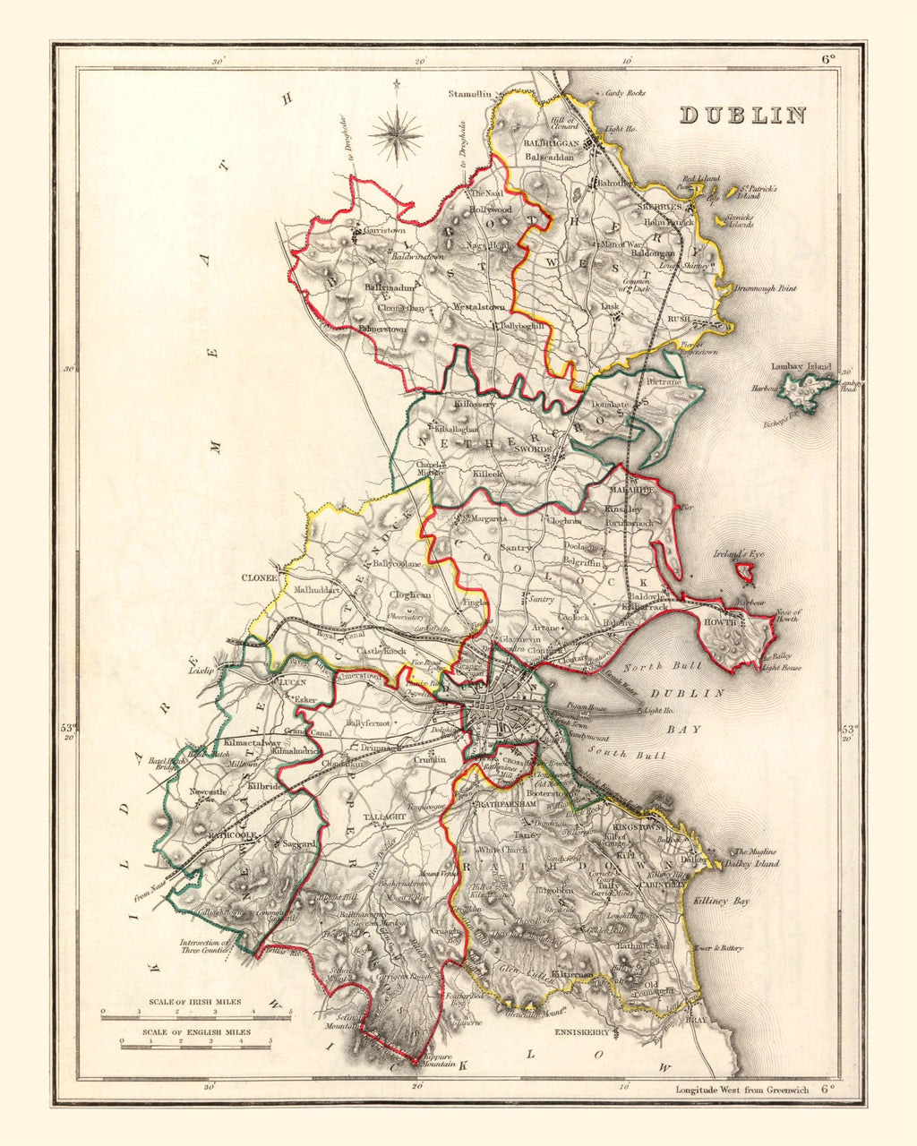 Vintage Map of Dublin County Ireland, 1846