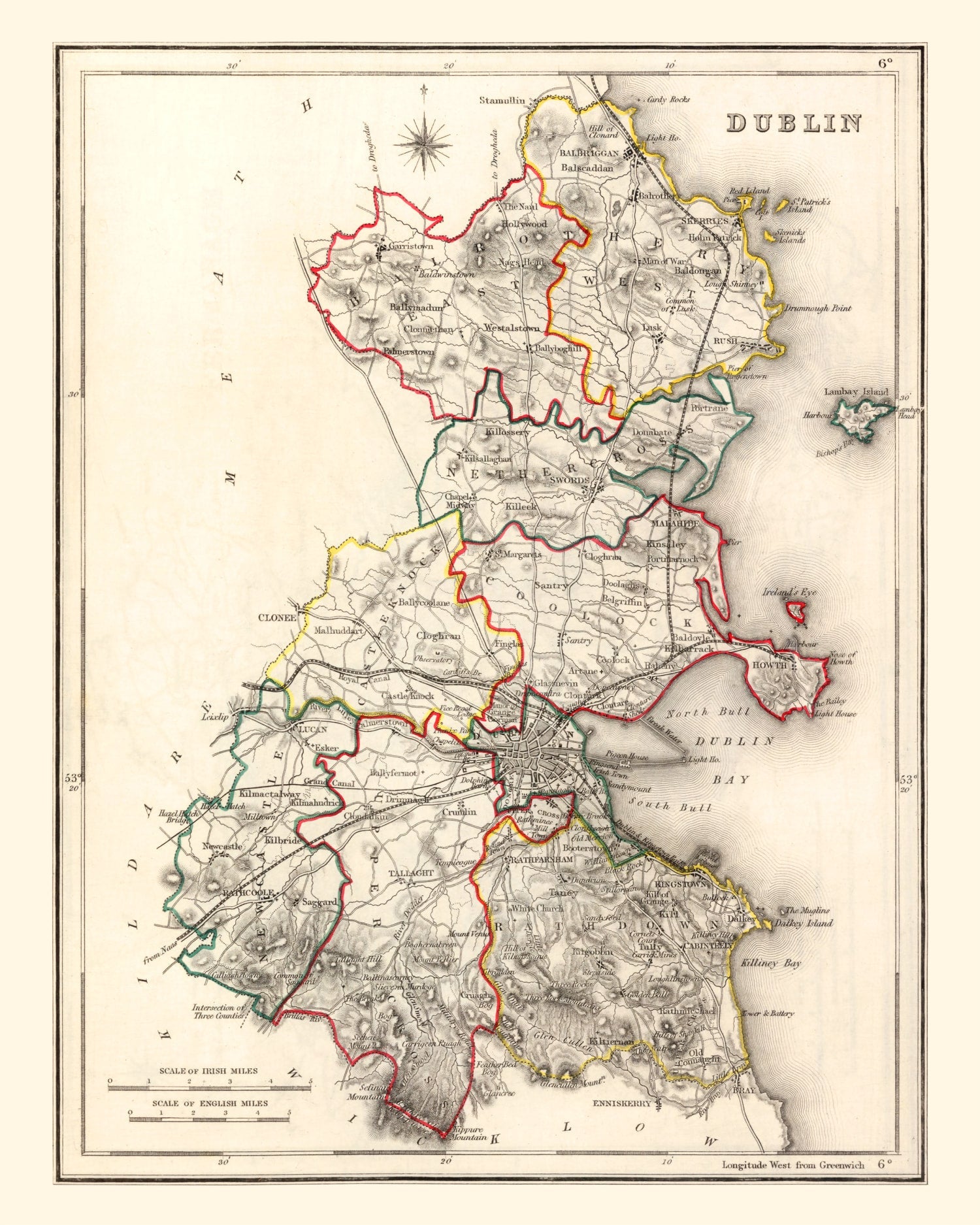 Vintage Map of Dublin County Ireland, 1846