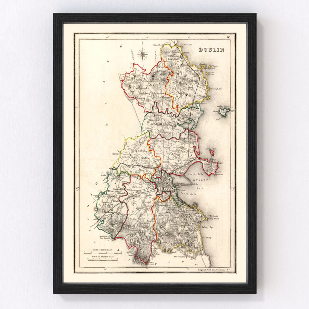 Vintage Map of Dublin County Ireland, 1846