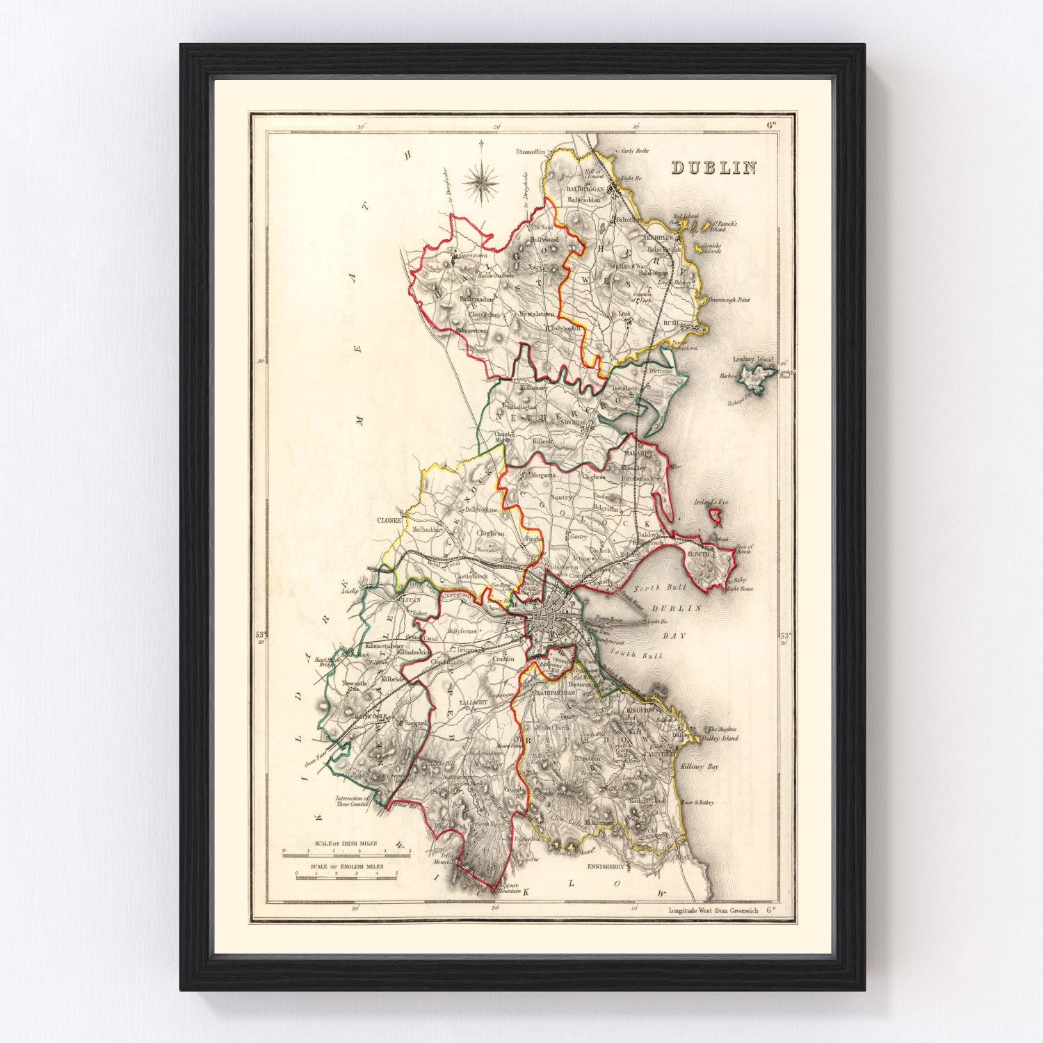 Vintage Map of Dublin County Ireland, 1846